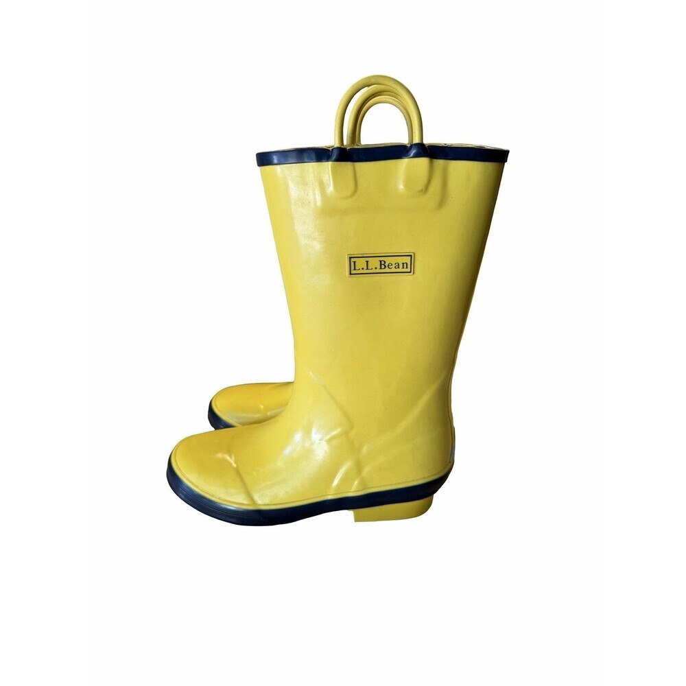 L.Bean Kids Puddle Stompers Rain Boots Size 2 Yellow Rubber Waterproof Durable